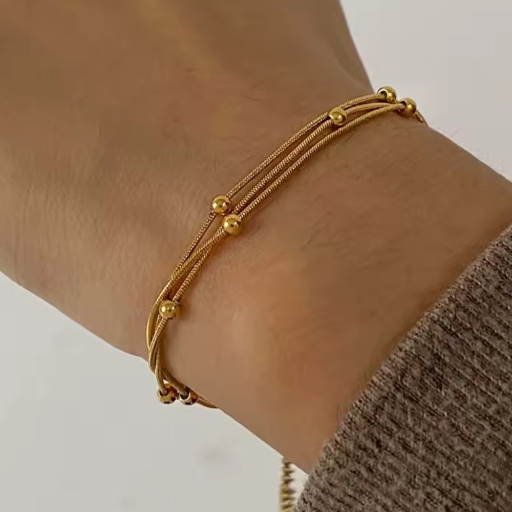 Elegant Stainless Steel Gold Tone Beaded Bracelet for Women (B1)